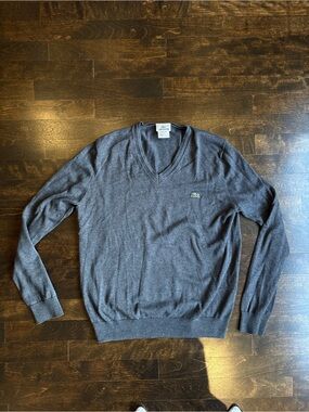Lacoste Men's Dark Gray V-Neck Sweater with Crocodile Logo